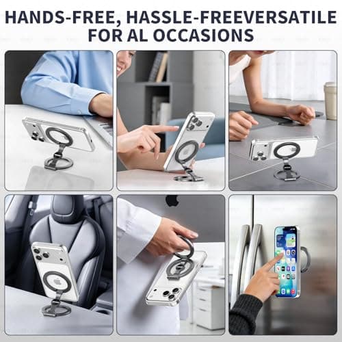 ZBHISHE Magnetic Phone Ring for MagSafe Grip [Phone Holder] [Dual-Sided Magnetic] [Magnet Phone Stand Grip Compatible with Car Mounts] Mag Safe Accessory for iPhone 17/16/15/14/13 Pro Max Plus, Grey - Thumbnail 4