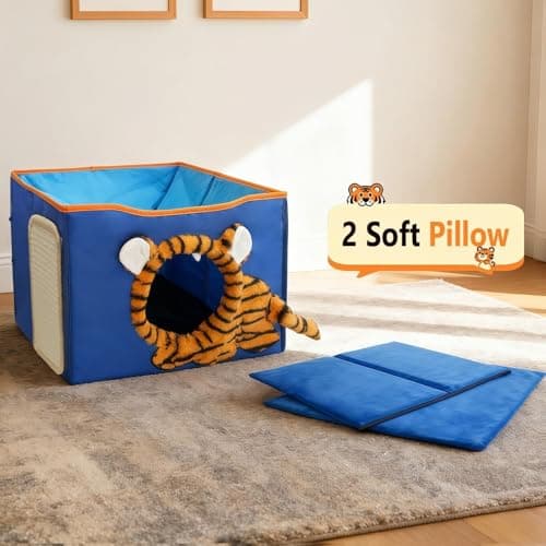 CWV Interactive Cat Toys for Indoor Cats, Kitten Toys with Scratch Pad， Cat Hideaway with Peekaboo Holes, Tiger Cat House Cave with Soft Pillow - Thumbnail 6