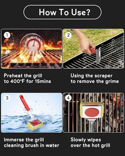 Grill Brush Bristle Free, Steam Grill Cleaning Brush with Scraper, One-Fit-All for All Grate Type, BBQ and Teppanyaki Accessories Cleaner for Outdoor, Two Replaceable Heads - Thumbnail 5