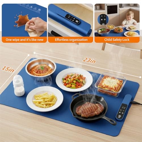 Warming Mat for Food - Fast Full Surface Electric Warming Tray with 7 Temp-Settings & 8H Timer, Portable Roll Up Food Warmer with Heat Insulation Pad for Gatherings Parties Buffet XL-Grey - Thumbnail 2