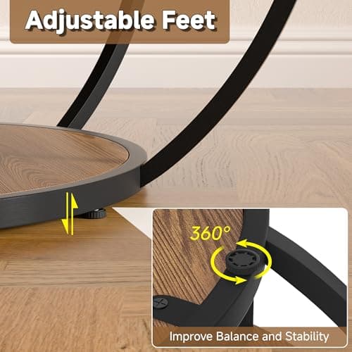 TEROL Round Coffee Table, 31" Coffee Table for Living Room Decor, 2-Tier Storage with Steel Frame, Space-Saving Wood Center Table, Modern Style Easy Assembly (Brown) - Thumbnail 5