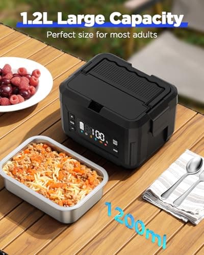 Genasmil Battery Powered Heated Lunch Box - 20000mAh Cordless Electric Lunch Box for Adults, 1.2L Stainless Steel Self-Heating Food Warmer with Removable Battery, Portable for Work, Office, & Travel - Thumbnail 4