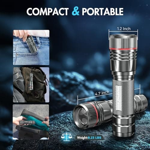 WdtPro Rechargeable Flashlights High Lumens, 2 Pack 10H Long Lasting Super Bright EDC Flashlight, LED Mini Tactical Flash Lights for Camping Emergency, Drop & Water Resistant Grey(Battery Included) - Thumbnail 5