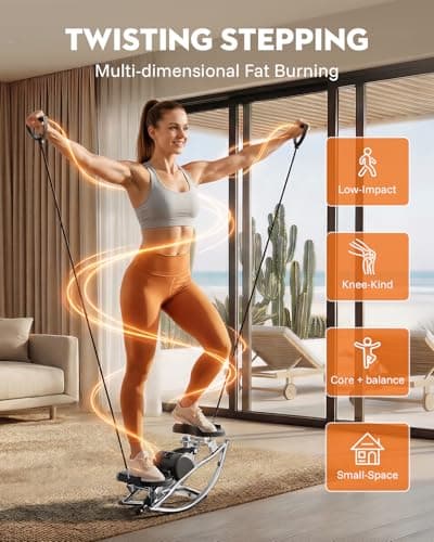 Low-Impact Rocking Steppers for Exercise at Home with Digital Display & Resistance Bands and Non-Slip Mat Equipment for Seniors & Beginners,Full Body Workout - Thumbnail 2