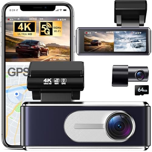 4K Dash Cam Front and Rear,with 64GB Card,Built in 5.8GHz WiFi & GPS Car Camera,Super Night Vision,Advanced Driver Assistance System,3.2'IPS Screen,24H Parking Mode,Time-Lapse,Loop Recording - Image 1