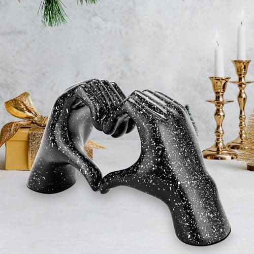 Heart Hands Sculpture Gold Resin Home Decor Heart Decorations Modern Love Finger Statue for Living Room, Shelf Table Vanity Entryway DéCor (Black) - Thumbnail 5