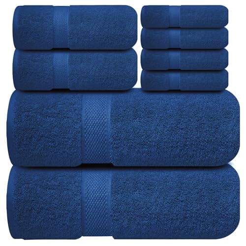 Infinitee Xclusives Luxury 100% Cotton Towel Set – 8 Piece Bathroom Towel Set (2 Bath Towels, 2 Hand Towels, 4 Washcloths) – Soft & Absorbent Towels for Bathroom (Tranquil Navy) - Image 1