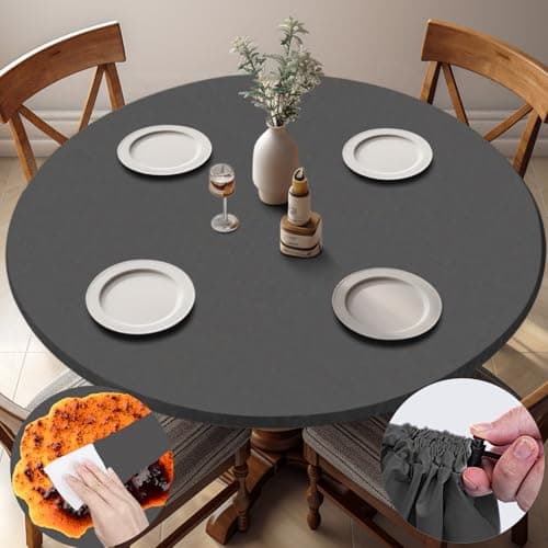 opstellen Fitted Dark Grey Black Round Tablecloth for 40-44" Tables Modern Non Slip Water Proof Table Cover Spring Autumn Outdoor Garden Accessories College Dorm Stuff Apartment Storage Cool