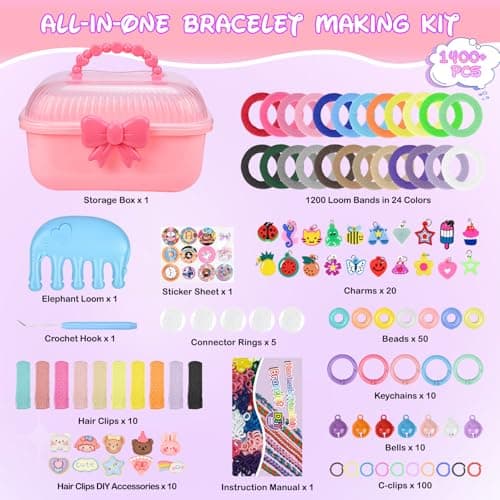 Bracelet Making Kit for Girls 6-12: 24 Colors Rubber Band Friendship Bracelet Kit, Elastic Loom Bands Jewelry DIY Toys, 1400+ Arts and Crafts for Kids Boys Beginners Birthday Christmas Party Gifts - Thumbnail 2