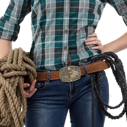 Absbolo Western Belt Buckle Men Initial Letter ABCDJRM to Z Rodeo Cowboy Belt Buckles for Women P - Thumbnail 6