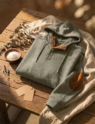 JMIERR Mens Fashion Hoodies Casual Cotton Long Sleeve Half Button Pullover Hooded Sweatshirts for men Oversized Hoodie, 2XL, Jungle Green - Thumbnail 5