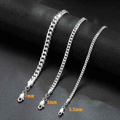 HIMSTORY 925 Sterling Silver Chain for Men, 3.5mm Diamond Cut Cuban Link Curb Chain Necklace for Men Dad Boyfriend Jewelry, 20 Inch - Thumbnail 5
