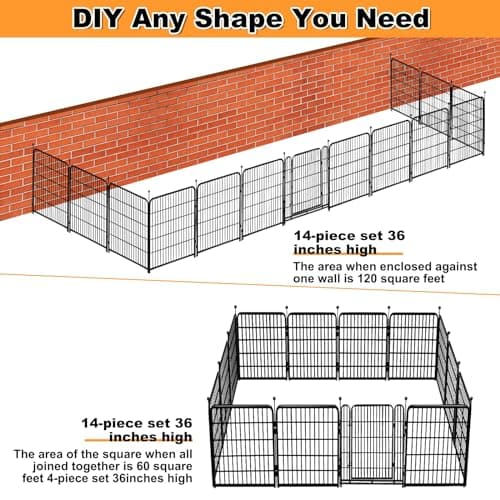 Getlay Garden Fence with Gate 36 in(H)×27 in(L) 14 Panels Total 31 Ft(L), Garden Fences and Borders for Dogs, Animal Barrier Fence, Black Metal Decorative Garden Fencing - Thumbnail 6