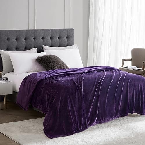 Hansleep Fleece Queen Blanket for Bed Fleece Purple, Queen Size Super Soft Flannel Fuzzy Plush Cozy Blanket for All Seasons, Purple, Queen 90x90 Inches - Thumbnail 6