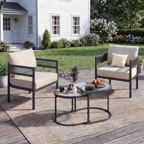 Grand patio 4-Piece Outdoor Conversation Set with 2 Single Chairs and 2 Patio Coffee Tables, Wicker Furniture Set - Thumbnail 4