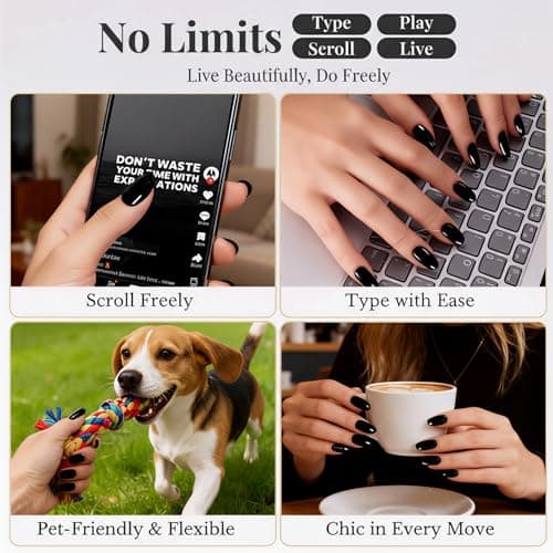 Black Gothic Press On Nails Short - No Glue Square Acrylic Fake Nails, Chip-Free Breathable Fit with Nail File for Beginners, 24 Nails in 12 Sizes - Thumbnail 6
