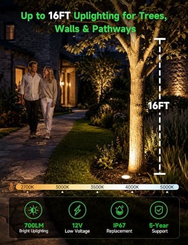 Varmtalys Low Voltage Well Lights for Landscaping - Outdoor IP67 12V LED Ground Light, 5 Color Temperature Selectable In-Ground Light, ORB Aluminum for Path House Backyard 9W 700LM 8 Pack - Thumbnail 2