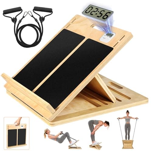 15.7x20 Inches Anti-Slip Slant Boards for Exercise, Adjustable Wooden Slant Board for Calf Stretching with Stretch Strap, for Leg, Knees, Heel, Ankle,Stretching, Plantar Fasciitis (220 LBS Capacity)