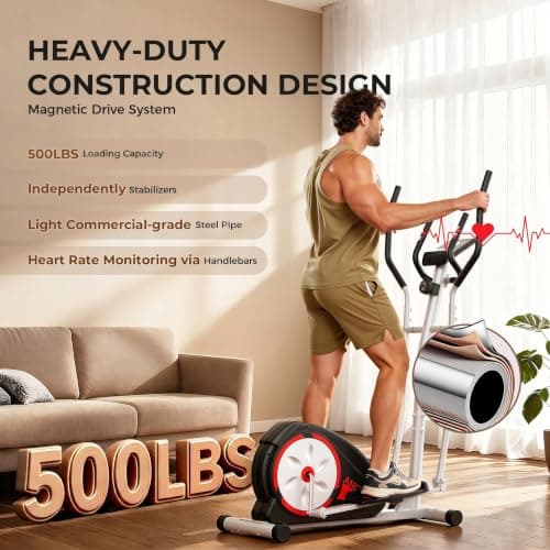 ANCHEER Elliptical Exercise Machine, Elliptical Machine for Home, Hyper-Quiet Smooth Magnetic Driving System, Elliptical Trainer with 15.5"-20" Stride, 350LBS Capacity with Multiple Resistance Levels - Thumbnail 4