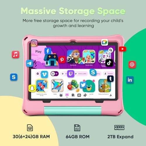 aiprotablet Kids Tablet, Android 16 Tablet for Kids 10 inch Octa-Core 2.2GHz with Case, 30GB RAM 64GB ROM, 2TB Expand, Parental Control, Dual Camera, BT, WiFi, with Keyboard Mouse Stylus, Gift (Pink) - Thumbnail 5