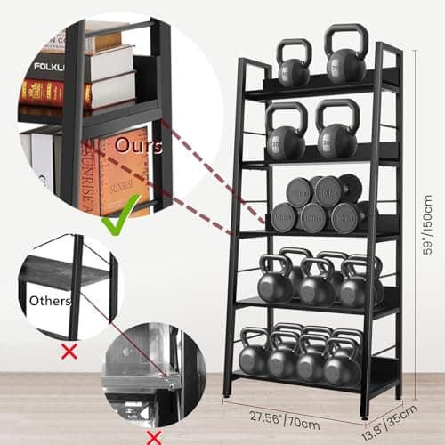 BATHWA 5 Tier Book Shelf, Industrial Bookcase and Storage Rack Accent Ladder Bookshelf, Black Wooden 28'' Wide 59''Tall Shelves Ladder Shelf for Living Room, Bedroom, Home Office - Thumbnail 5