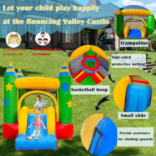Bouncevala RooYay Inflatable Bounce House with Slide,UL Blower Included,for 3 Kids Ages 5-12,PVC Material 8.4ft×6ft×6.6ft,Sets Up in Seconds,for Outdoor Backyard or Indoor - Thumbnail 3