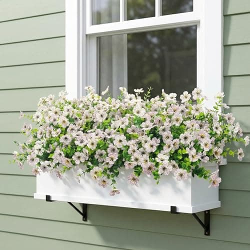 Enlightcode Artificial Mums for Outdoors, Faux Mums of Fake Flowers for Outdoor Planters, No Fade Vibrant Artificial Flowers for Porch Patio Yard Decoration, 12 Bundles, White - Thumbnail 3