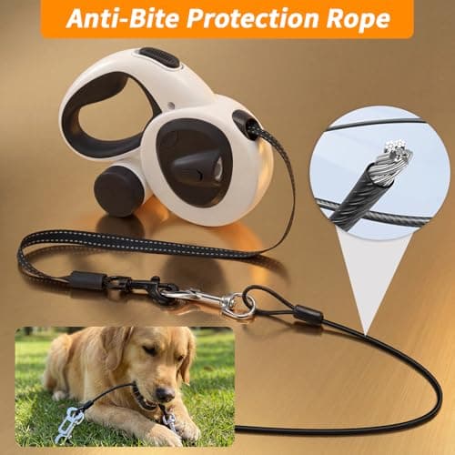 COSOWO Retractable Dog Leash with USB Rechargeable LED Light, 16 ft Heavy Duty Dog Lead with Poop Bag Holder & Steel Cable, Leash for Small Medium Large Dogs, White - Thumbnail 4