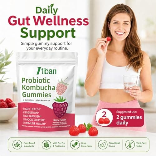 Itiban Probiotic Kombucha Gummy - Prebiotics, Probiotics, Postbiotics, Fiber Supplement, Slippery Elm for Bloating, Gut Health, Women and Men, 60ct - Thumbnail 6