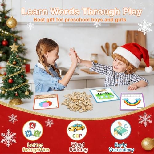 Humerry Spelling Game for Kids Ages 3-8, Word Building & Sight Word Games, Phonics Learning Toy with 100 Wooden Letter Tiles & 30 Double-Sided Flashcards, Preschool Kindergarten Early Reading Game - Thumbnail 5