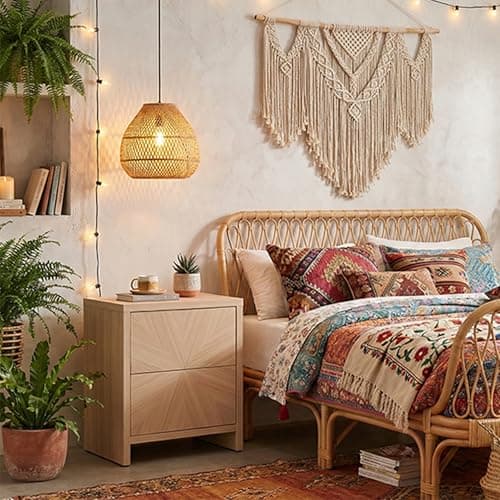 VividVibe Natural Oak Nightstand Set of 2- Sunburst Veneer Pattern Antique Bedroom Nightstand Side Table Bedside Table Accent Table Mid Century Modern Farmhouse Minimalist Coastal Wooden End Table - Thumbnail 4