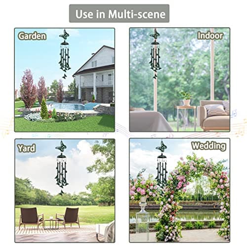 Wind Chimes for Outside, 33" Butterfly Wind Chimes Outdoor, Gifts for Women Mom Grandma Birthday, Gift for Garden Porch Patio Home Decor (Green) - Thumbnail 6