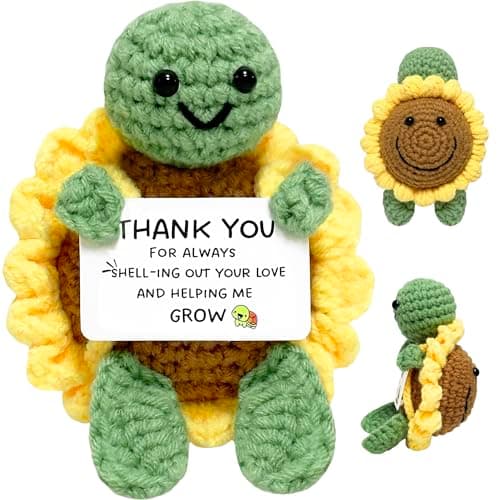 Thank You Gift for Her - Cute Mothers Day Present, Teacher Appreciation Gift for Women Men - Mini Handmade Positive Turtle Sunflower Crochet Birthday Gift - Image 1