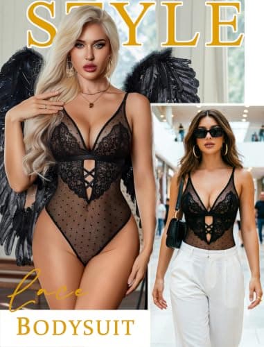 Avidlove Womens Teddy Lingerie Sexy Lace Babydoll V Neck One Piece Bodysuit - Thumbnail 4