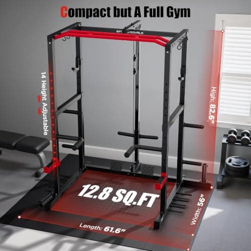 SPORTSROYALS Power Rack, Multi-Functional Power Cage, Squat Rack with Pulley System & LAT Pull Down, Workout Cage with J Hooks for Home Gym - Thumbnail 6