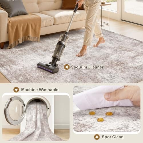 ELLIUNE 8x10 Washable Area Rugs for Living Room, Non Slip Soft Large Rugs for Bedroom Dining Room, Modern Abstract Low Pile Stain Resistant Carpet for Laundry Office Home Decor - Brown - Thumbnail 5