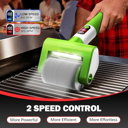 VYTOOV Electric Grill Brush, 2-Speed BBQ Grill Brush with LED Light/Screen Powerful Cleaning 800RPM/4000mAh/2 Brush Heads No Bristle Shedding Rechargeable Lightweight Grill Cleaner for Outdoor/Camping - Thumbnail 2