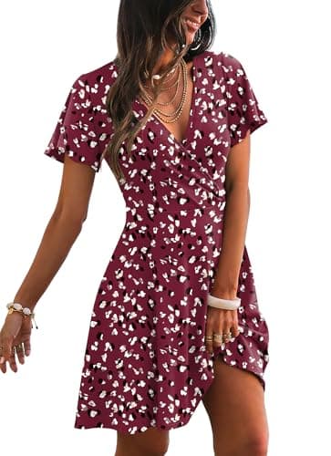 Spring Dresses for Women 2026 Party Wrap V Neck Casual Summer Sundress Travel Red Dress Vacation Outfits Floral Purple M - Image 1