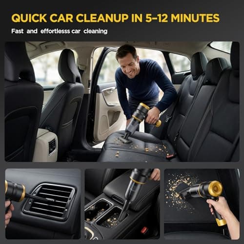 Handheld Car Vacuum Cleaner, 4-in-1 Cordless Rechargeable Mini Vacuum with Air Duster – Quickly Clean Crumbs, Pet Hair & Crevices in Car, Office, Home. Ideal for Commuters & Office Workers (Gold) - Thumbnail 4
