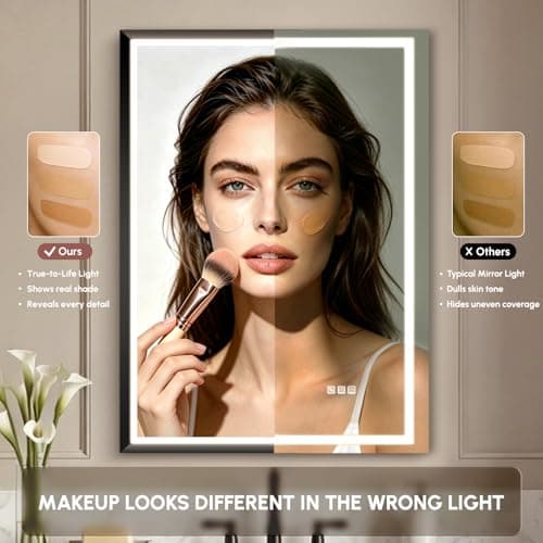 USHOWER 36X30 LED Bathroom Mirror with Lights, Black Aluminum Frame LED Mirror, Shatter-Proof, Anti-Fog, Stepless Dimmable, Memory Function, 3 Colors Smart Mirror for Bedroom, Powder Room, ETL - Thumbnail 3