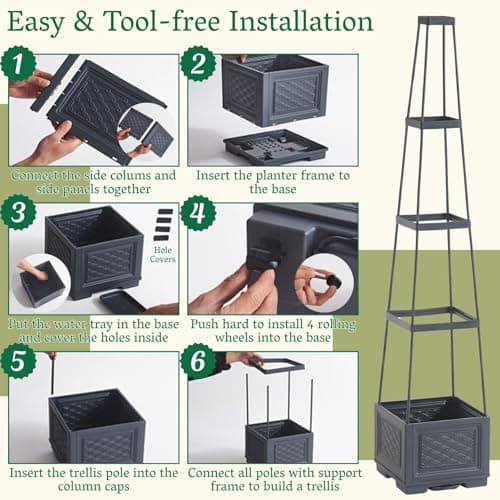 Chirpartti Rolling Tomato Planter with Trellis | Self-Watering Raised Garden Bed Tomato Pots for Growing Tomatoes | Planter Box with Trellis with Wheels for Climbing Plants Greenhouse Indoor Outdoor - Thumbnail 6