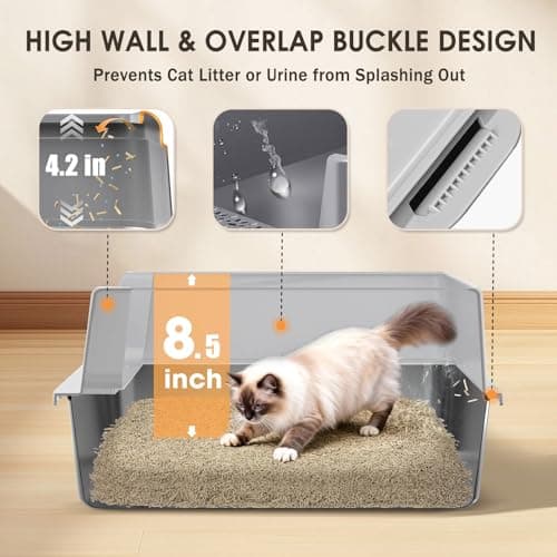 Stainless Steel Litter Box with Lid: Metal Cat Litter Box for Small Cats with Scoop, High Sided Kitty Litter Pan Tray, 17.4'' x 13.5'' x 8.5'',Non-Stick, Anti-Leakage, Easy Cleaning (Light Gray) - Thumbnail 6