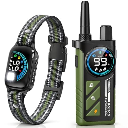 Rojeco 2-in-1 Dog Shock Collar & Dog Bark Collar - 3300FT Remote Dog Collar with IPX7 Waterproof, Beep/Vibration/Safe Shock Modes & LED Light, Smart Anti-Barking Bark Collar for All Breeds Dogs