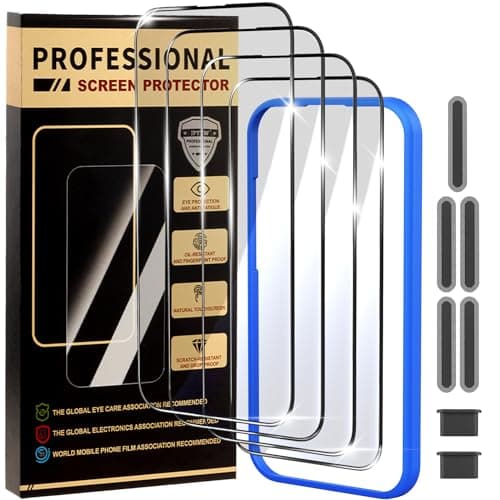 jpyyw 4 Pack for iPhone 16 Pro Max Screen Protector, Military-Grade Shatterproof, 9H Hardness, Full Coverage Tempered Glass for iPhone 16 Pro Max-6.9 inch with Install Frame