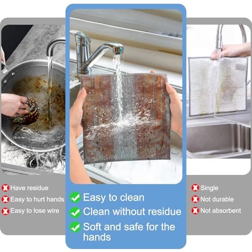 TIVERAIN 10pcs New Upgrade 2-Layer Microfiber Wire Dishcloth,Non-Scratch Wire Dishwashing Rags for Wet and Dry,Metal Scrubbers, Kitchen Miracle Cleaning Dish Rags for Cookware,Sinks, Dishes,Stove,Grey - Thumbnail 6