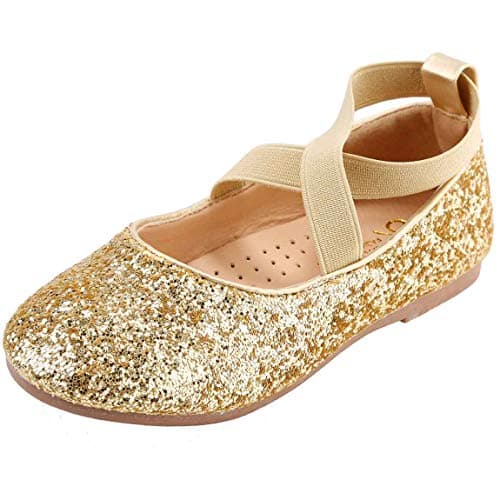 PrettyQueen Toddler Little Girls Glitter Dress Shoes Slip On Ballet Mary Jane Flats for Princess Wedding Party School Gold - Thumbnail 2