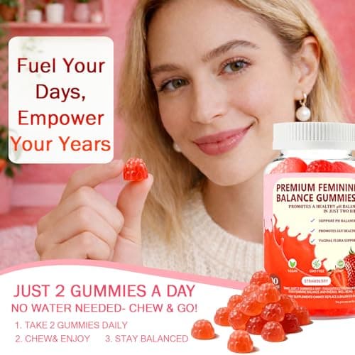 JianQ PH Gummies for Women - Ph Balance Gummies for Women Private Area, Feminine Gummy for Immune & Energy Supplement, Vegan, Gluten-Free, Strawberry Flavor, 60 Count - Thumbnail 6