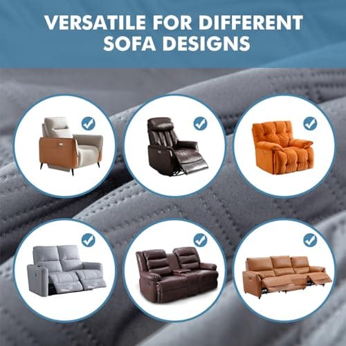 Genina 100% Waterproof Recliner Chair Covers, Anti-Slip Recliner Cover Dog Couch Cover Furniture Protector, Reclining Sofa Slipcover for Pets Dogs, 1 Piece (Dark Gray, Recliner) - Thumbnail 6