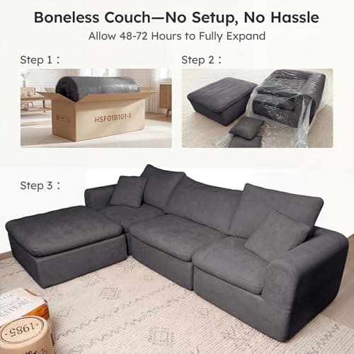 BERRY NEST 118" Modular Sectional Sofa, Cloud Couch with L-Shaped Chaise, Upholstered Deep Seat Boneless Sectional - Thumbnail 4