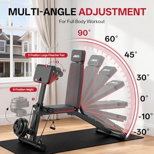 JOROTO Adjustable Weight Bench for Home Gym, 1000 LBS Capacity, Foldable Incline Decline Flat Workout Bench with Leg Extension & Back Extension, Exercise Preacher Curl Bench for Full Body Training - Thumbnail 3